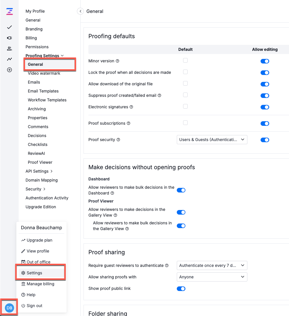 Configure Default Proof Settings Ziflow